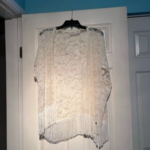 Abercrombie & Fitch Cream Lace Fringe Kimono